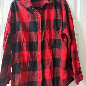 Red and Black Plaid Boyfriend Fit Button Down